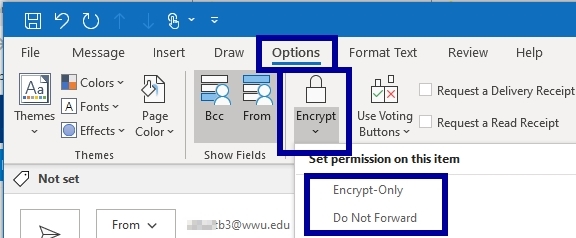 Under options in the ribbon, expand the encrypt menu and choose your option